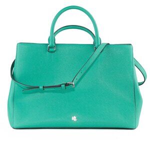 NWOT Lauren Ralph Lauren Large Hanna Satchel Crosshatch Leather Emerald Green